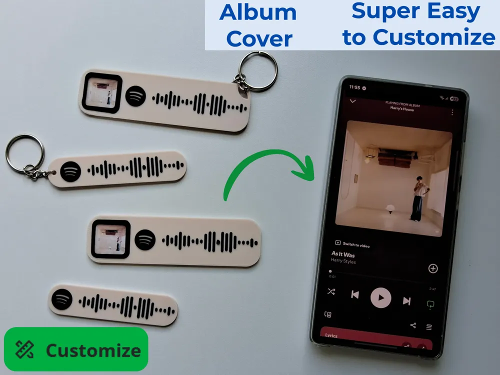 Custom Spotify Song Keychain with Album Cover & Stand - Personalized Music Tag Gift